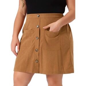 NWT Agnes Orinda Women's Plus Size High Waist Button Front Skirt in 2X